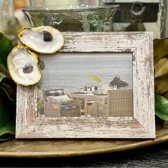 Hand Crafted Gold Leaf Oyster Shell White Washed Frame - Picture 2 of 3